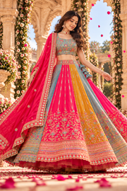 Vibrant Multicolor Panelled Embroidered Lehenga