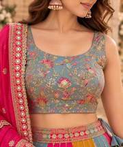 Vibrant Multicolor Panelled Embroidered Lehenga