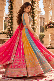Vibrant Multicolor Panelled Embroidered Lehenga