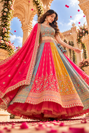 Vibrant Multicolor Panelled Embroidered Lehenga