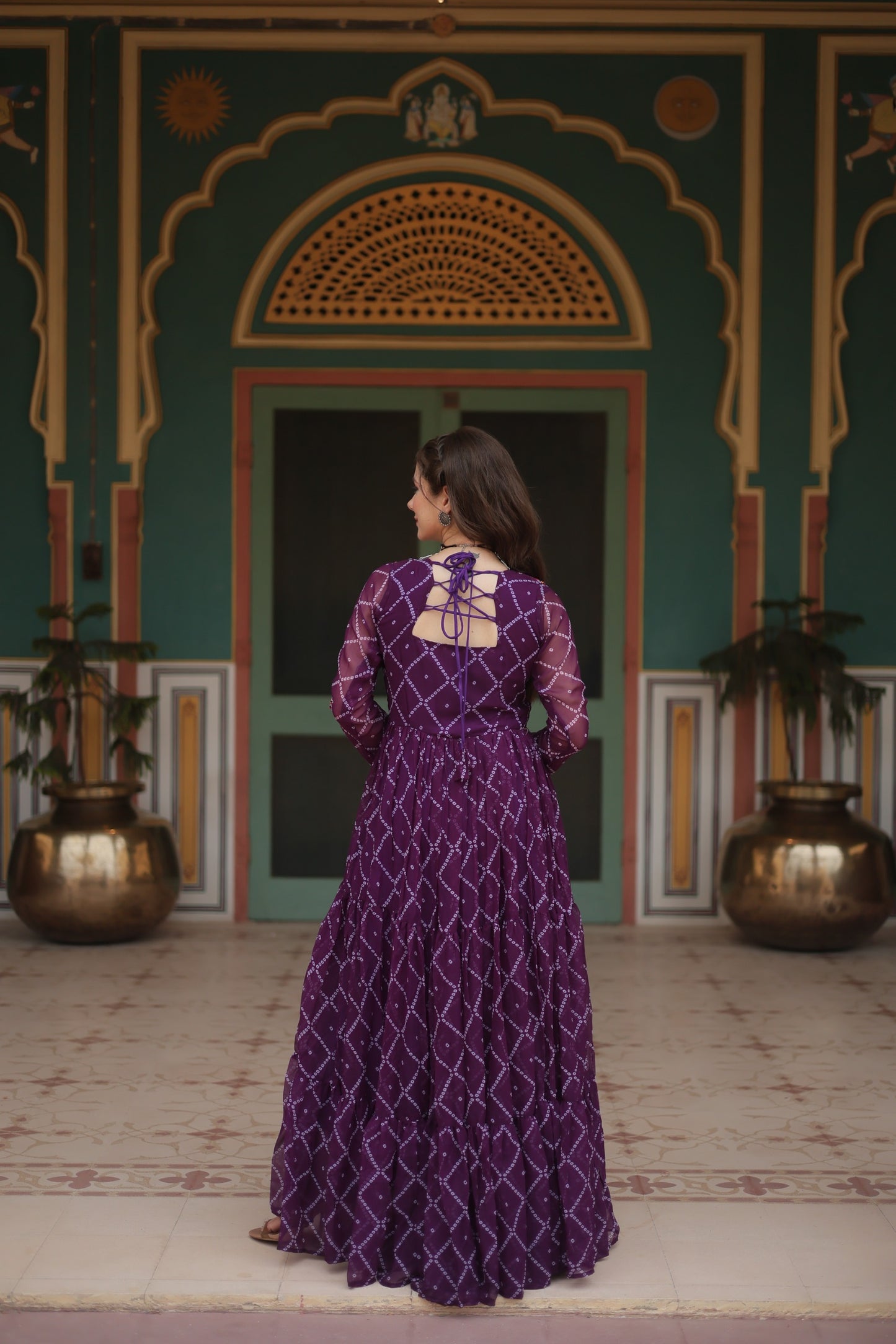 Bandhani Print Kutchi Patchwork Gown in Faux Georgette – Grand 12 Meter Flair