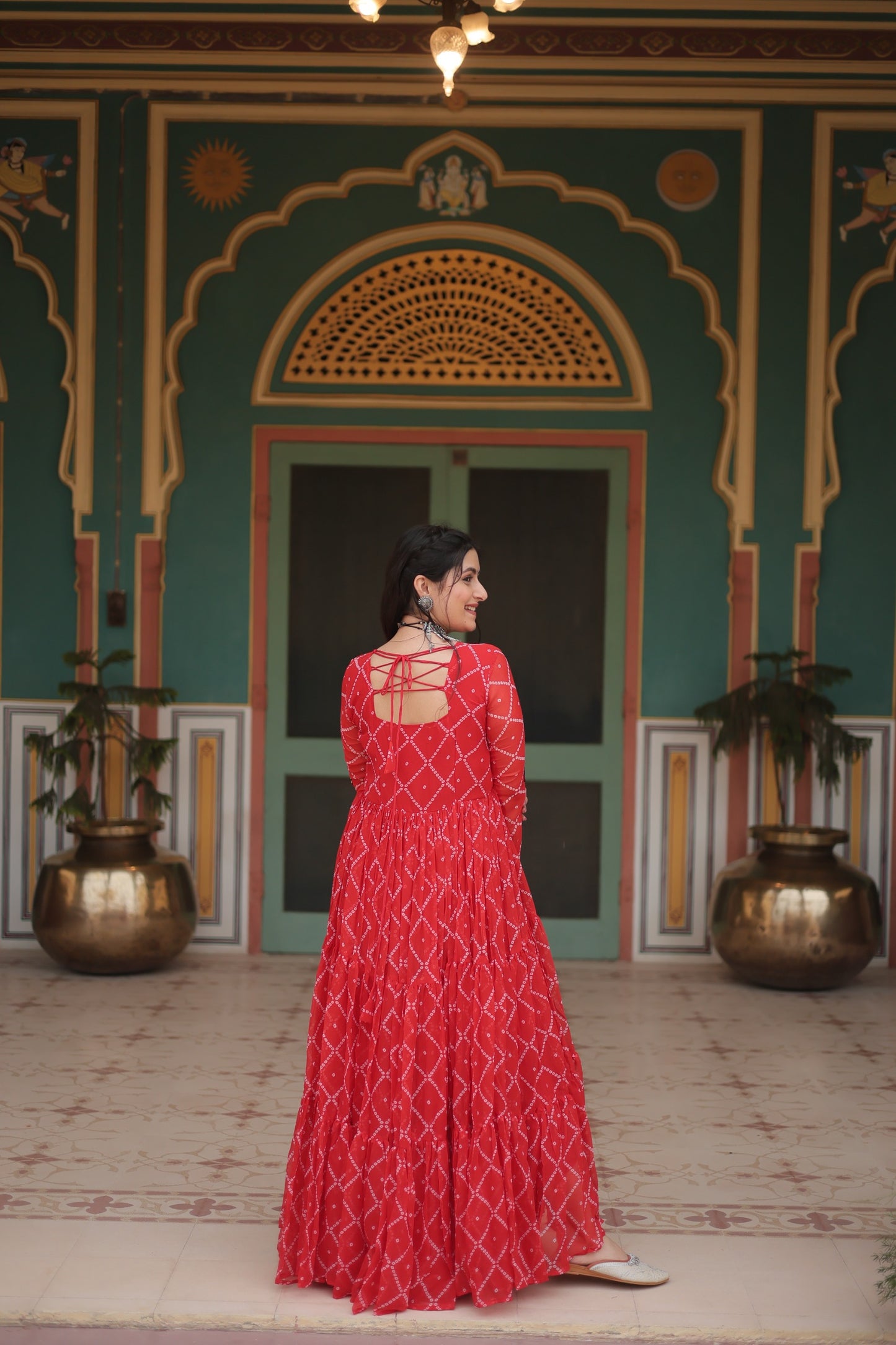 Bandhani Print Kutchi Patchwork Gown in Faux Georgette – Grand 12 Meter Flair