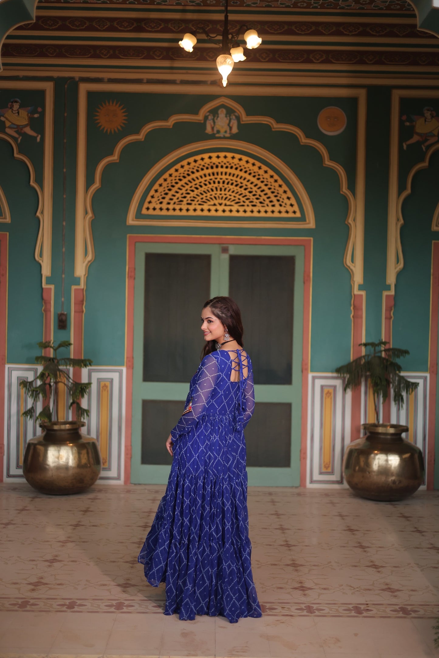 Bandhani Print Kutchi Patchwork Gown in Faux Georgette – Grand 12 Meter Flair