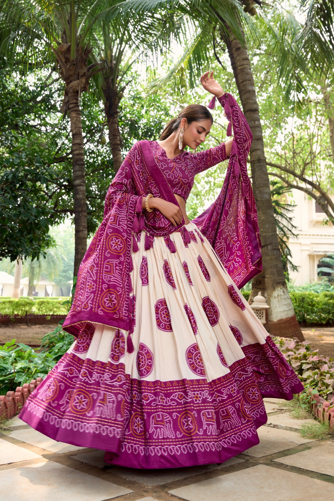 Adorable Tussar Silk Bandhej Printed Lehenga Choli Set - Ethnicwish