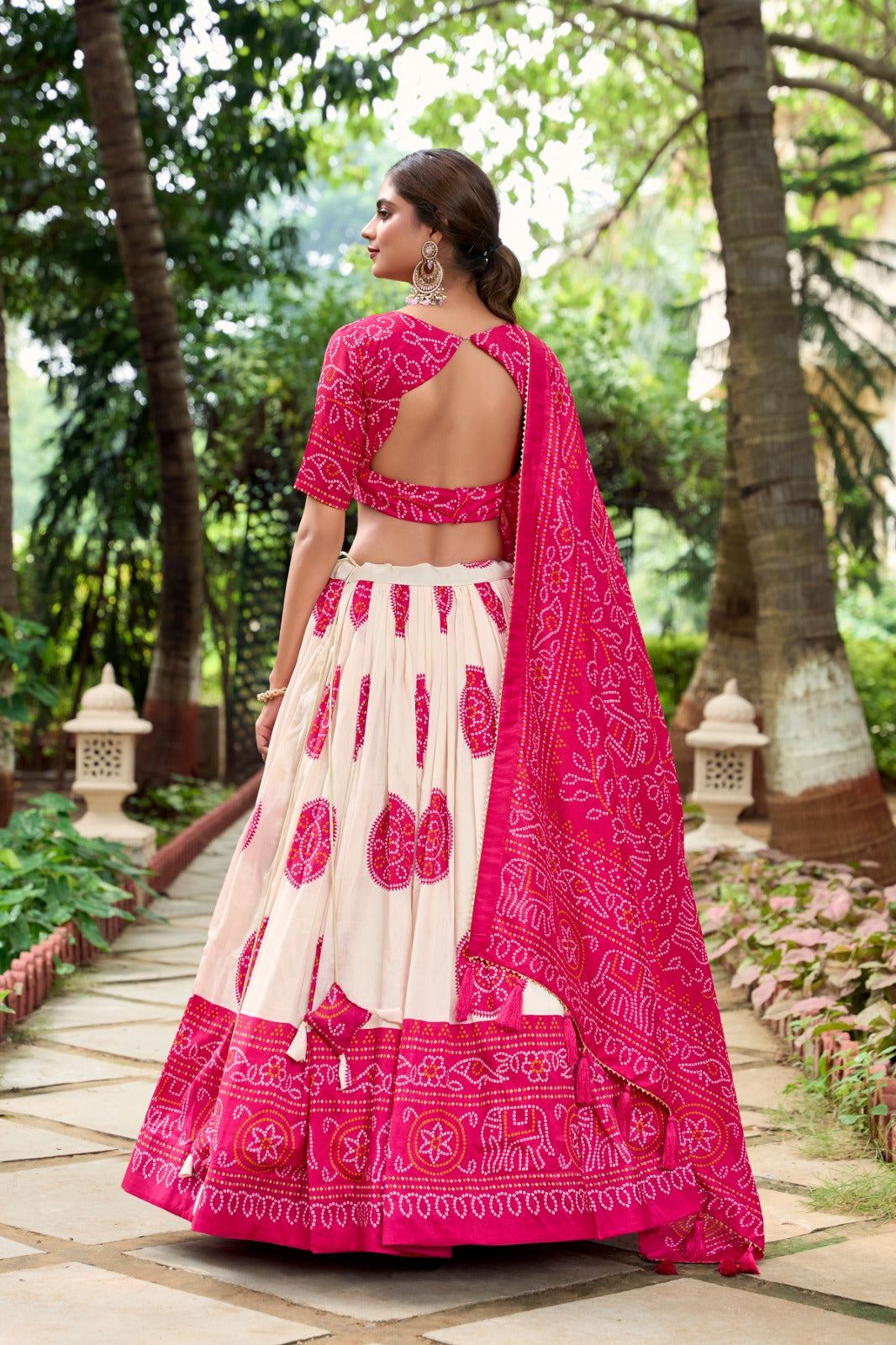 Adorable Tussar Silk Bandhej Printed Lehenga Choli Set - Ethnicwish