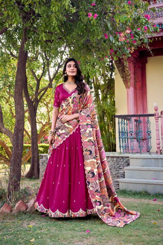 Amazing Vichitra Silk Sequins Thead Worked Lehenga Choli