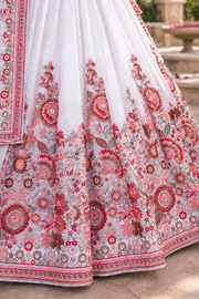 White Lehenga with Pink Floral Embroidery