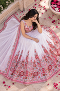 White Lehenga with Pink Floral Embroidery