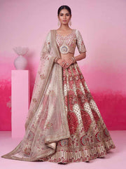 White Gadhwal Silk Mirror & Gota Patti Bridal Lehenga Choli