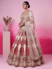 White Gadhwal Silk Mirror & Gota Patti Bridal Lehenga Choli