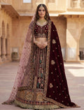 Wine Velvet Patchwork Mirror Work Bridal Lehenga Choli
