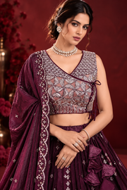 Wine Purple Fendi Silk Bead Sequin Lehenga Choli