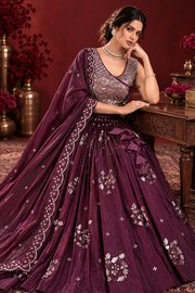 Wine Purple Fendi Silk Bead Sequin Lehenga Choli