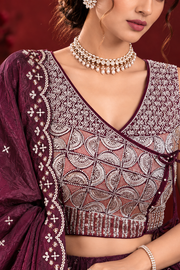 Wine Purple Fendi Silk Bead Sequin Lehenga Choli