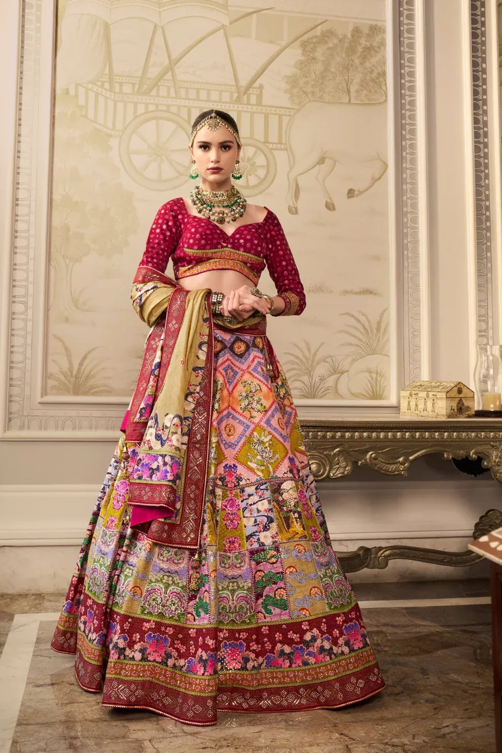 Wine Purple & Ivory Banarasi Silk Zari Lehenga Choli