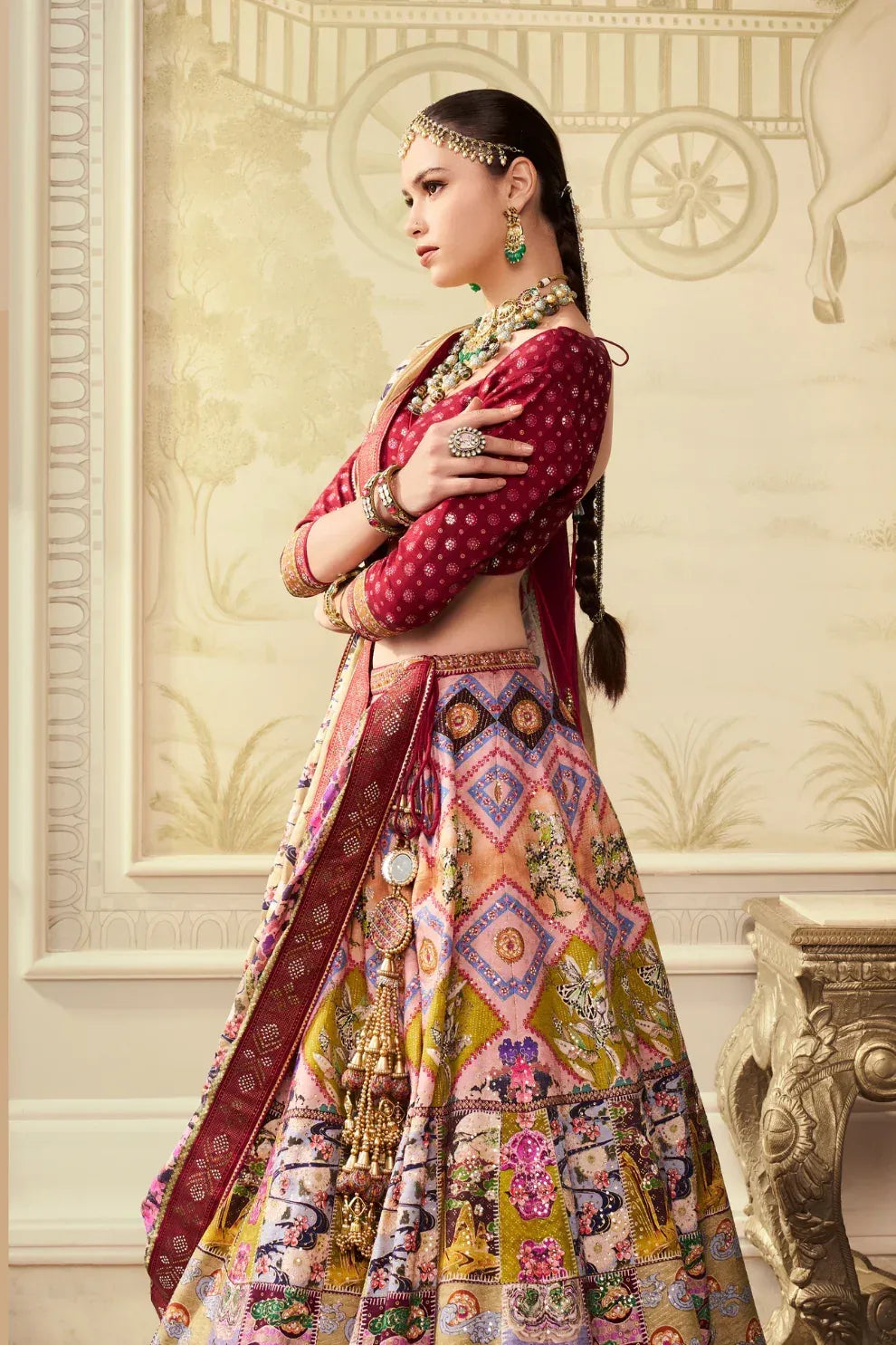 Wine Purple & Ivory Banarasi Silk Zari Lehenga Choli