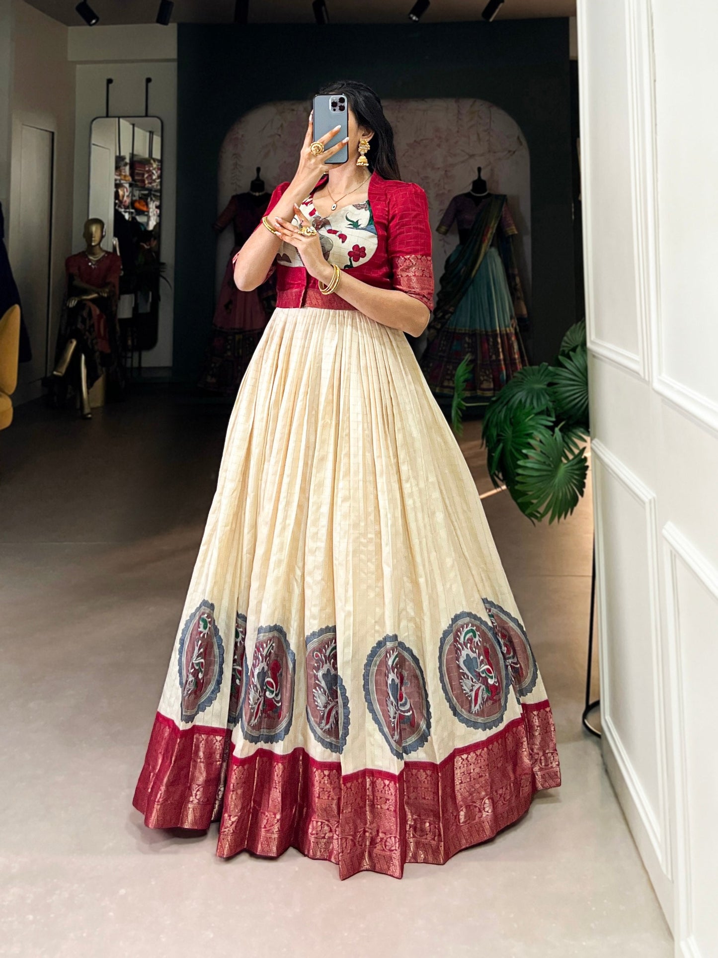 Radiant Dola Silk Kalamkari Printed Gown With Koti