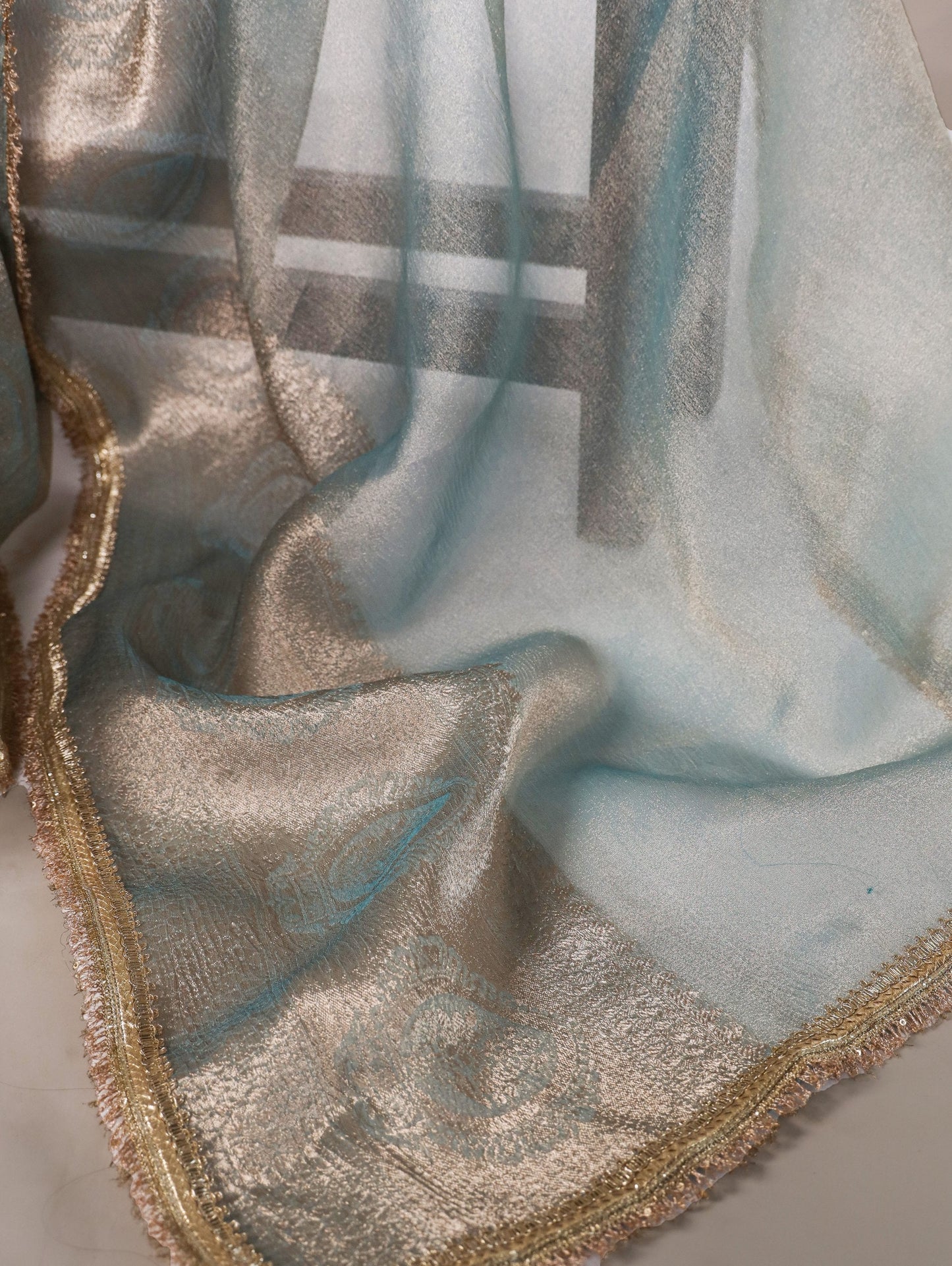 Elegant Tissue Shimmer Saree With Zari Weaving Work
