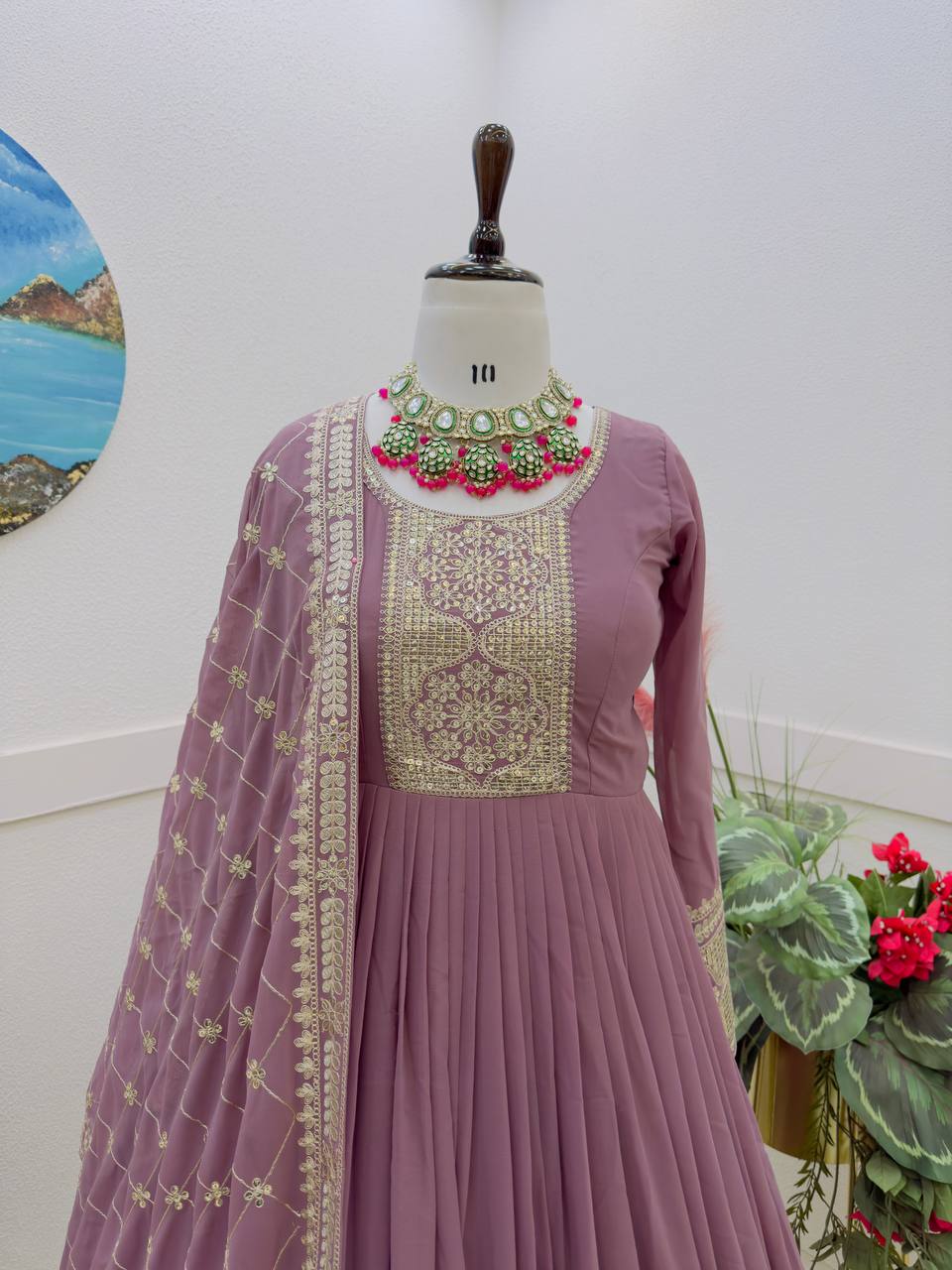 Breathtaking Faux Georgette Sequins Cording Worked Designer Gown - Ethnicwish