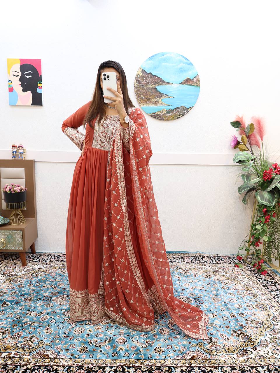 Breathtaking Faux Georgette Sequins Cording Worked Designer Gown - Ethnicwish