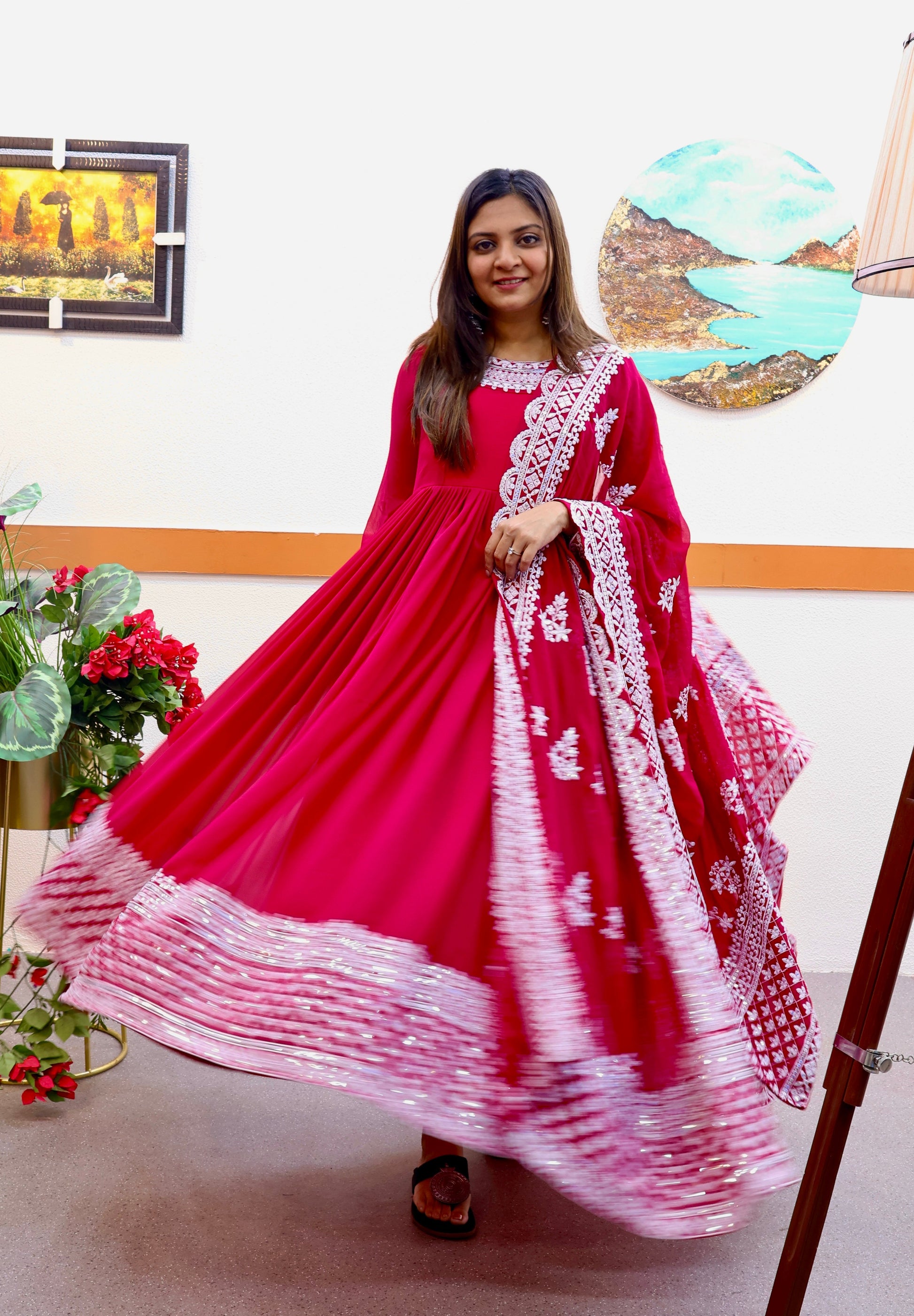 Breathtaking Faux Georgette Sequins Cording Worked Designer Gown - Ethnicwish