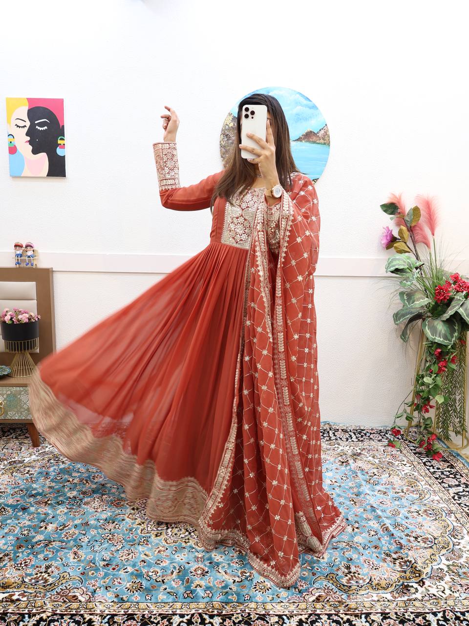 Breathtaking Faux Georgette Sequins Cording Worked Designer Gown - Ethnicwish