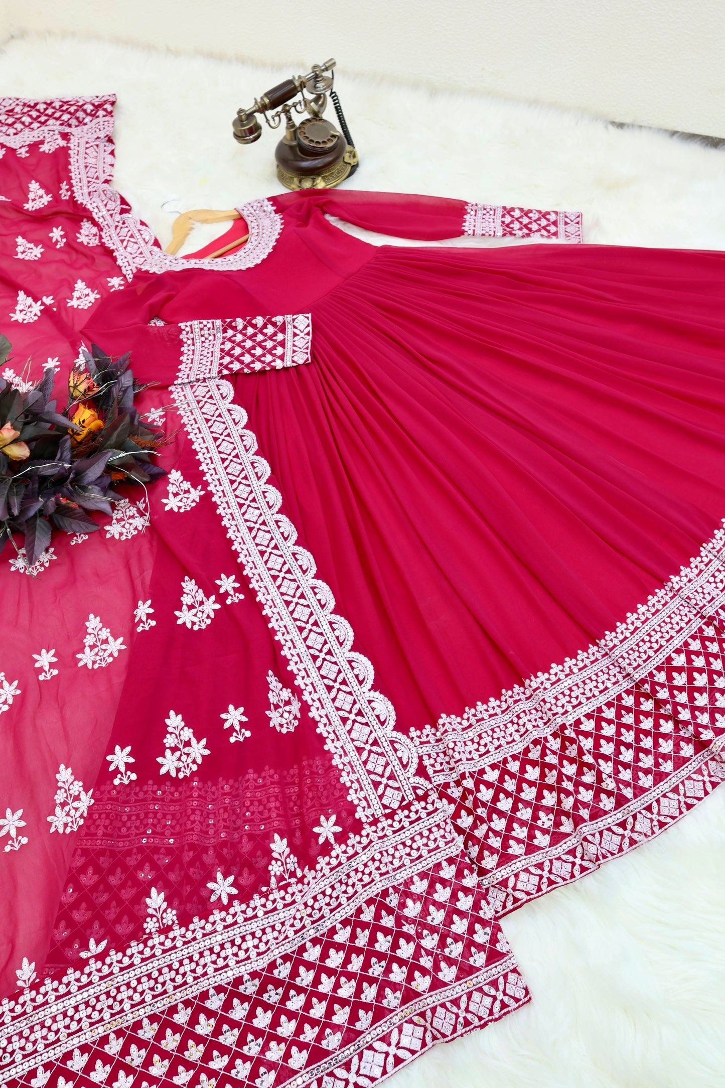 Breathtaking Faux Georgette Sequins Cording Worked Designer Gown - Ethnicwish