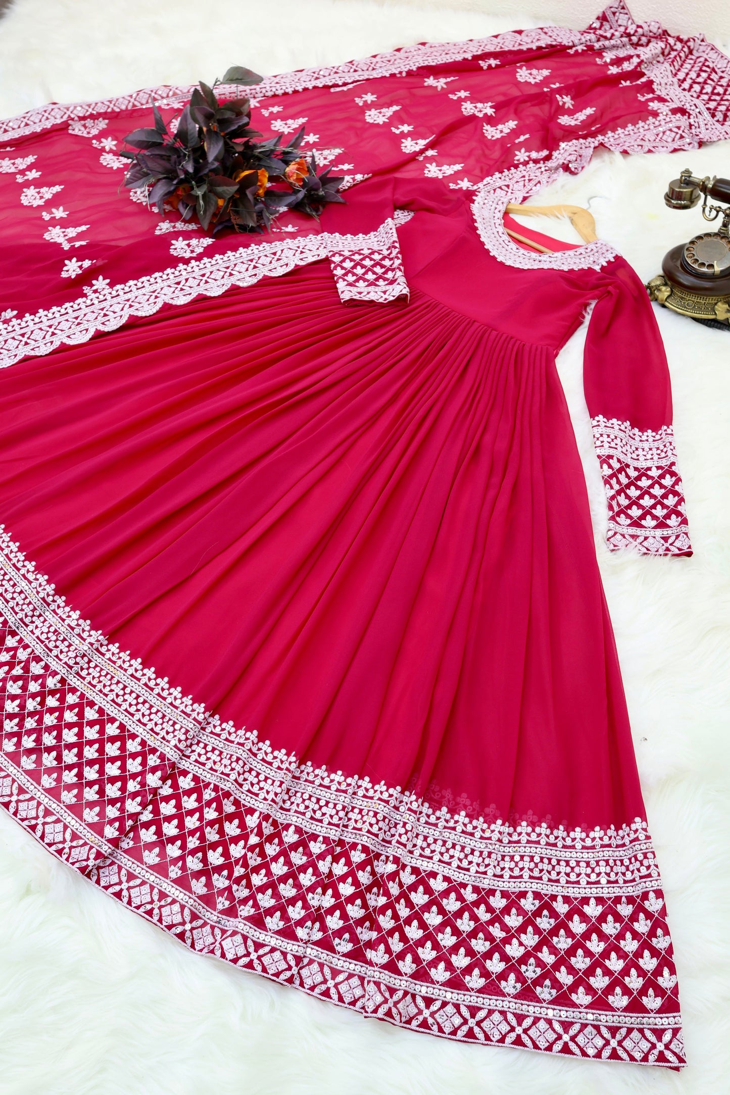 Breathtaking Faux Georgette Sequins Cording Worked Designer Gown - Ethnicwish