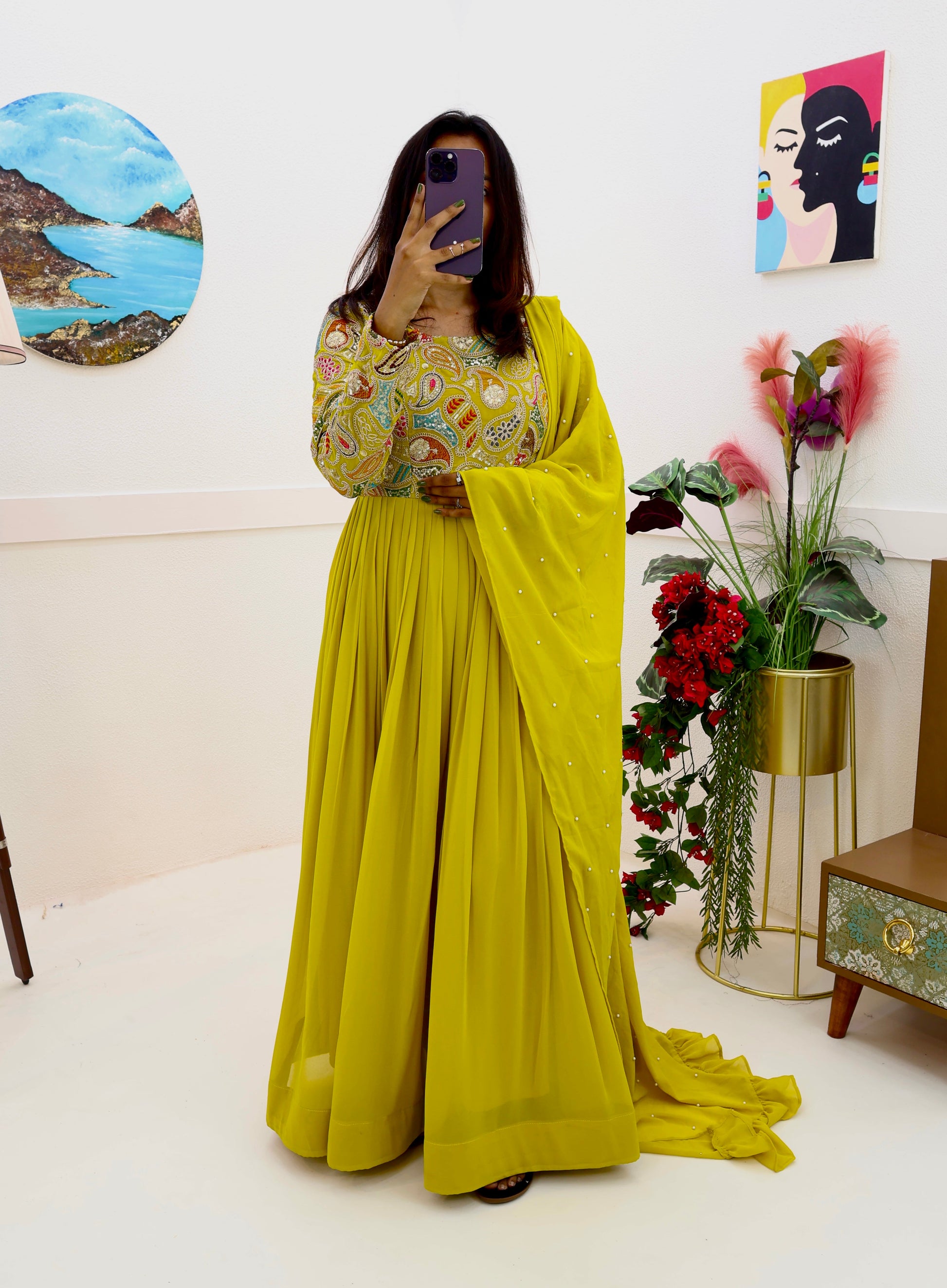Breathtaking Faux Georgette Sequins Cording Worked Designer Gown - Ethnicwish