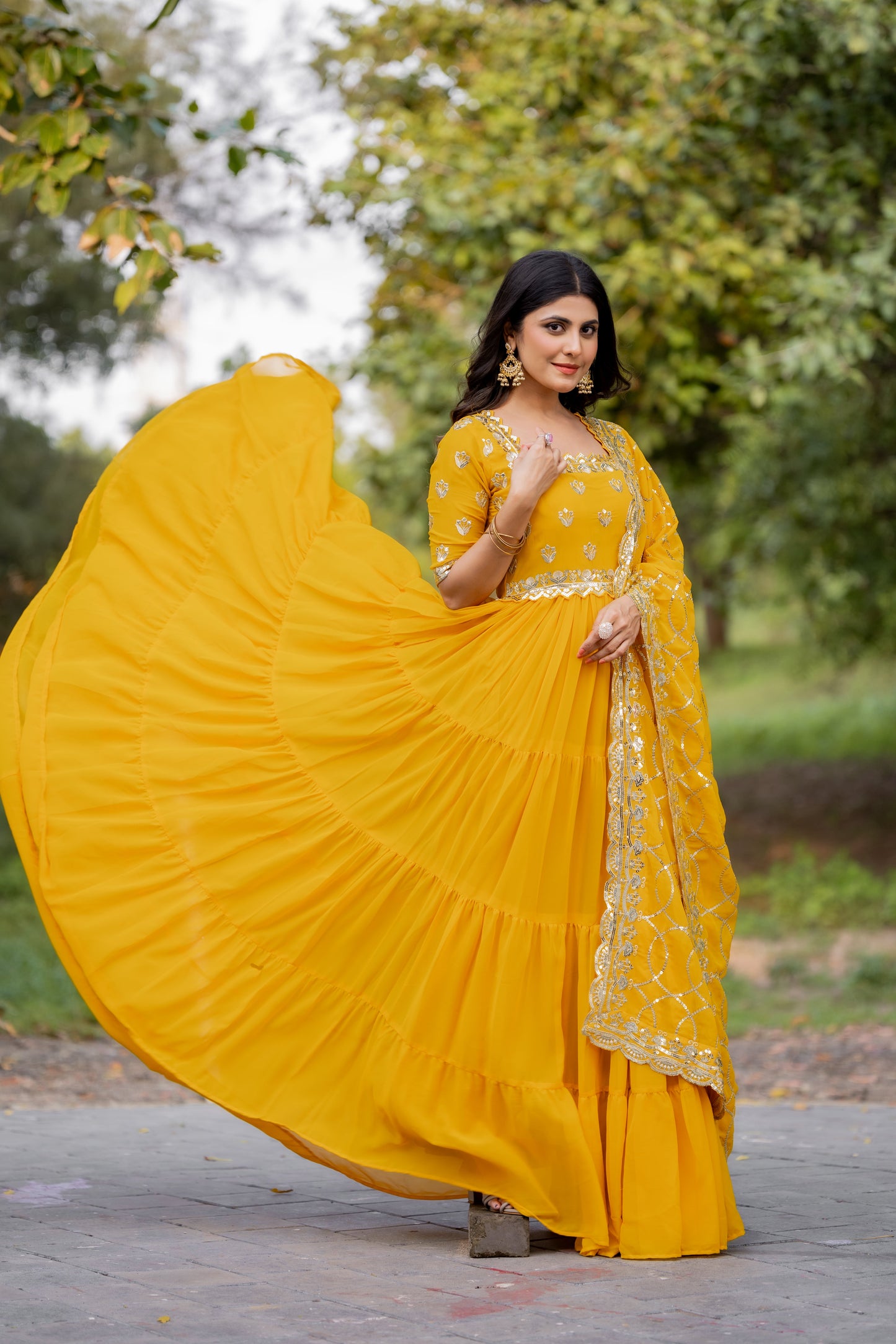Magnificent Georgette Intricate Sequins Embroidered Suit - Ethnicwish