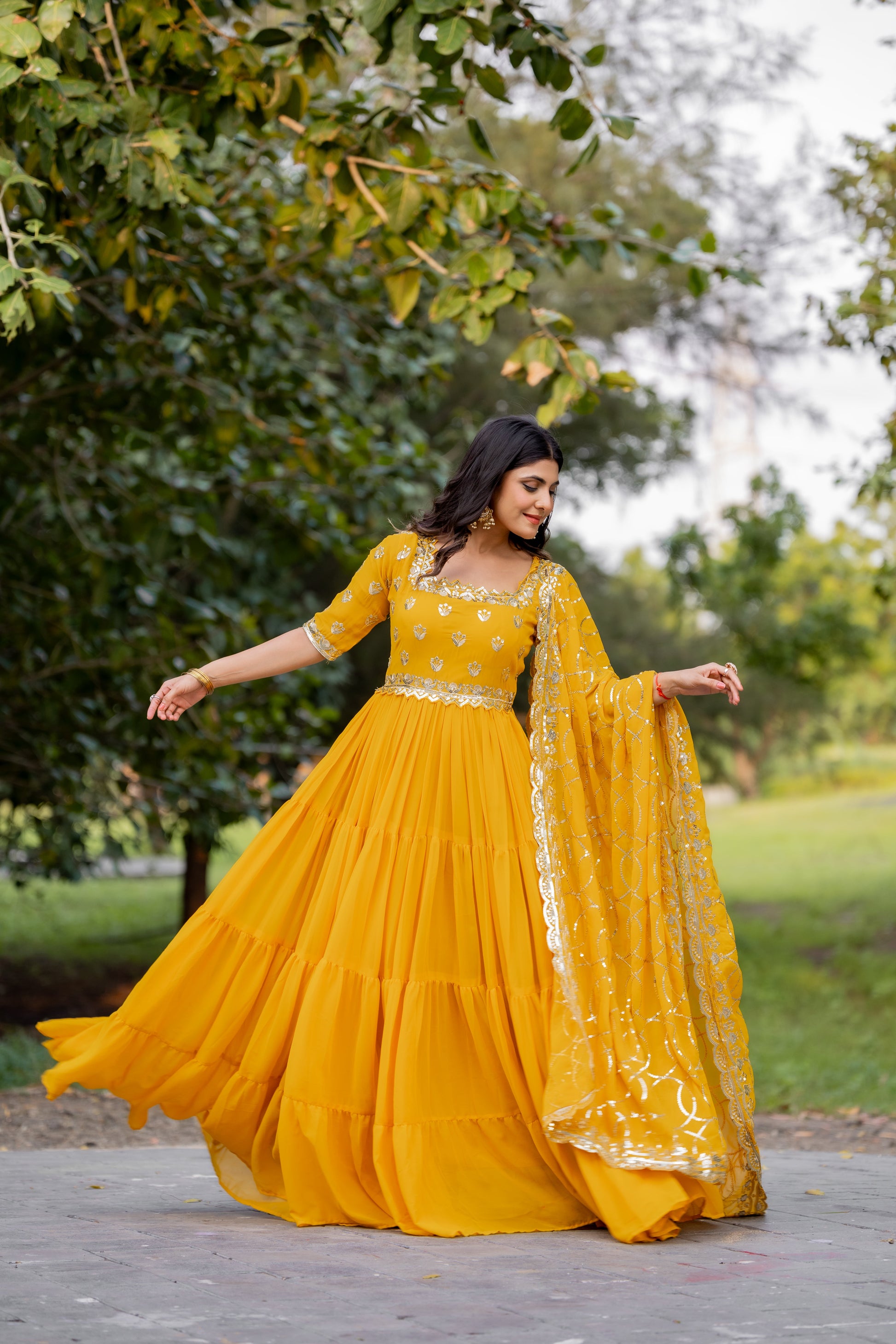 Magnificent Georgette Intricate Sequins Embroidered Suit - Ethnicwish