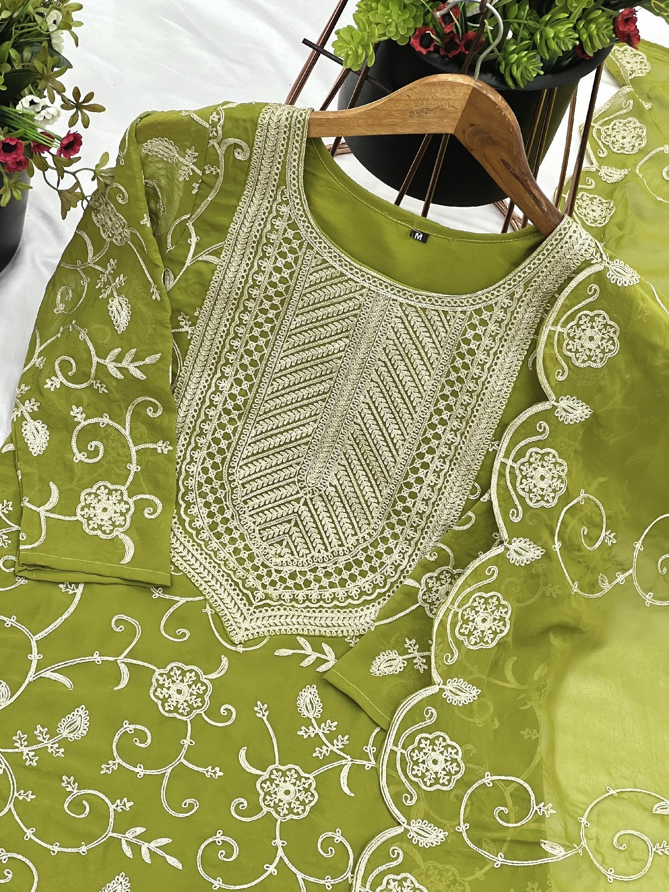 Enticing Georgette Embroidered Ruffle Top Sharara Suit