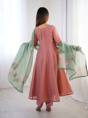Dusty Pink Kurta Set with Sage Green Dupatta and Sequin Embroidery