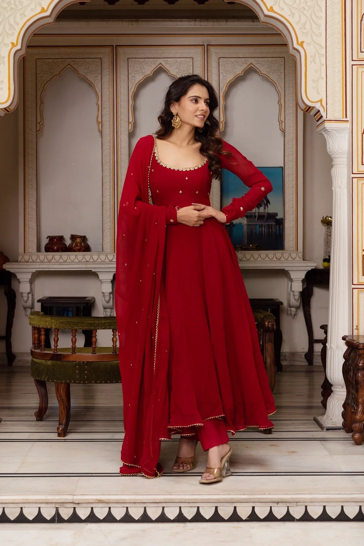 Gorgeous Red Anarkali Suit with Dupatta – Designer Indian Ethnic Wear for Weddings & Festivals