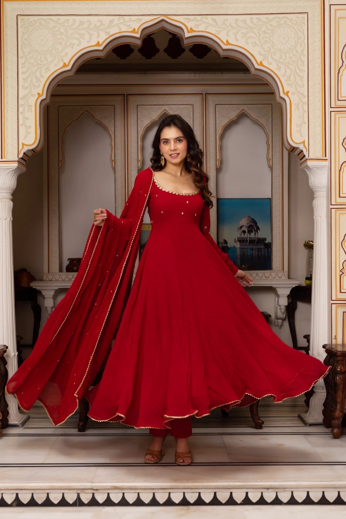 Gorgeous Red Anarkali Suit with Dupatta – Designer Indian Ethnic Wear for Weddings & Festivals