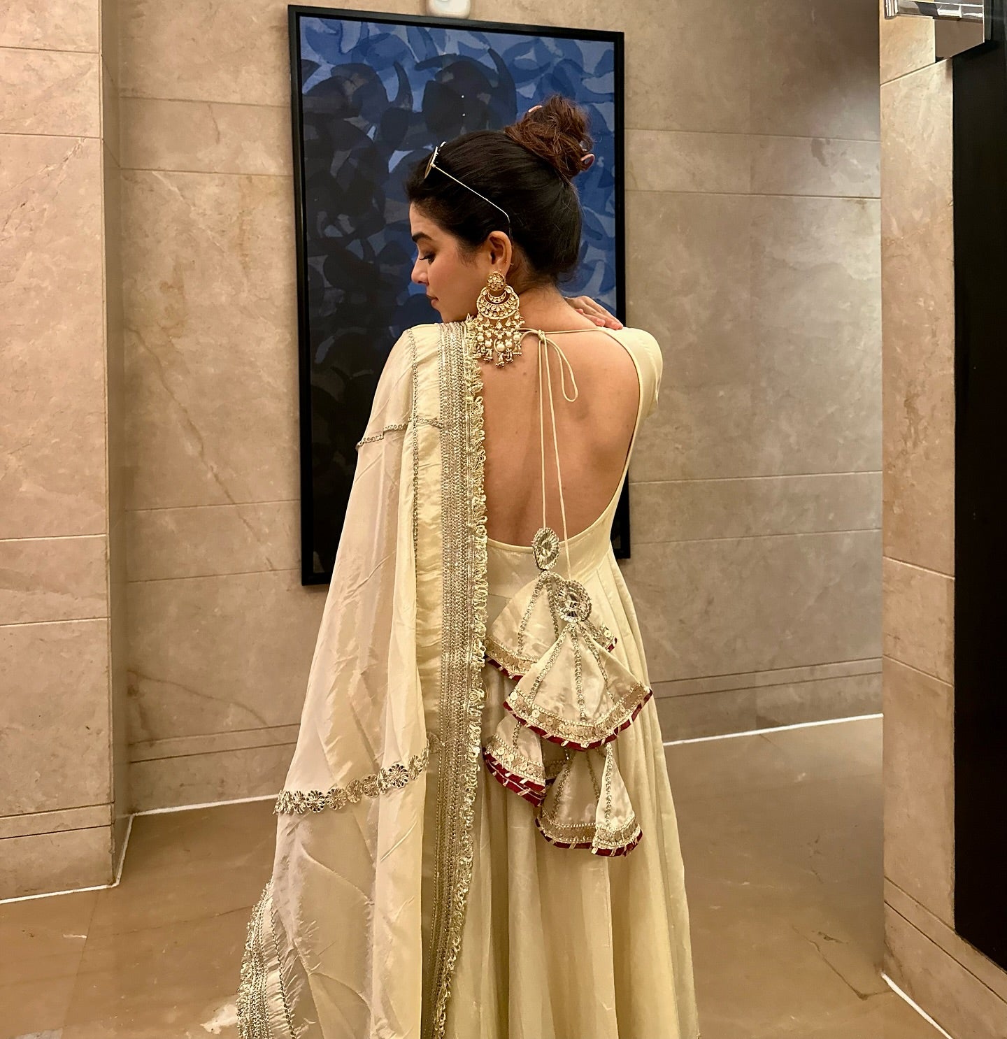 Trendy Beige Dress Festive Anarkali Suit Set For Wedding & Diwali Outfit