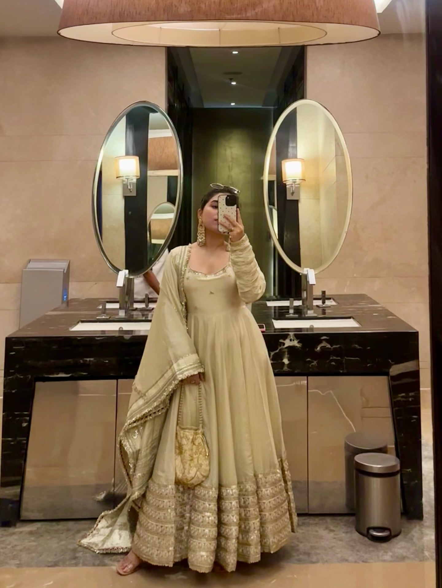 Trendy Beige Dress Festive Anarkali Suit Set For Wedding & Diwali Outfit
