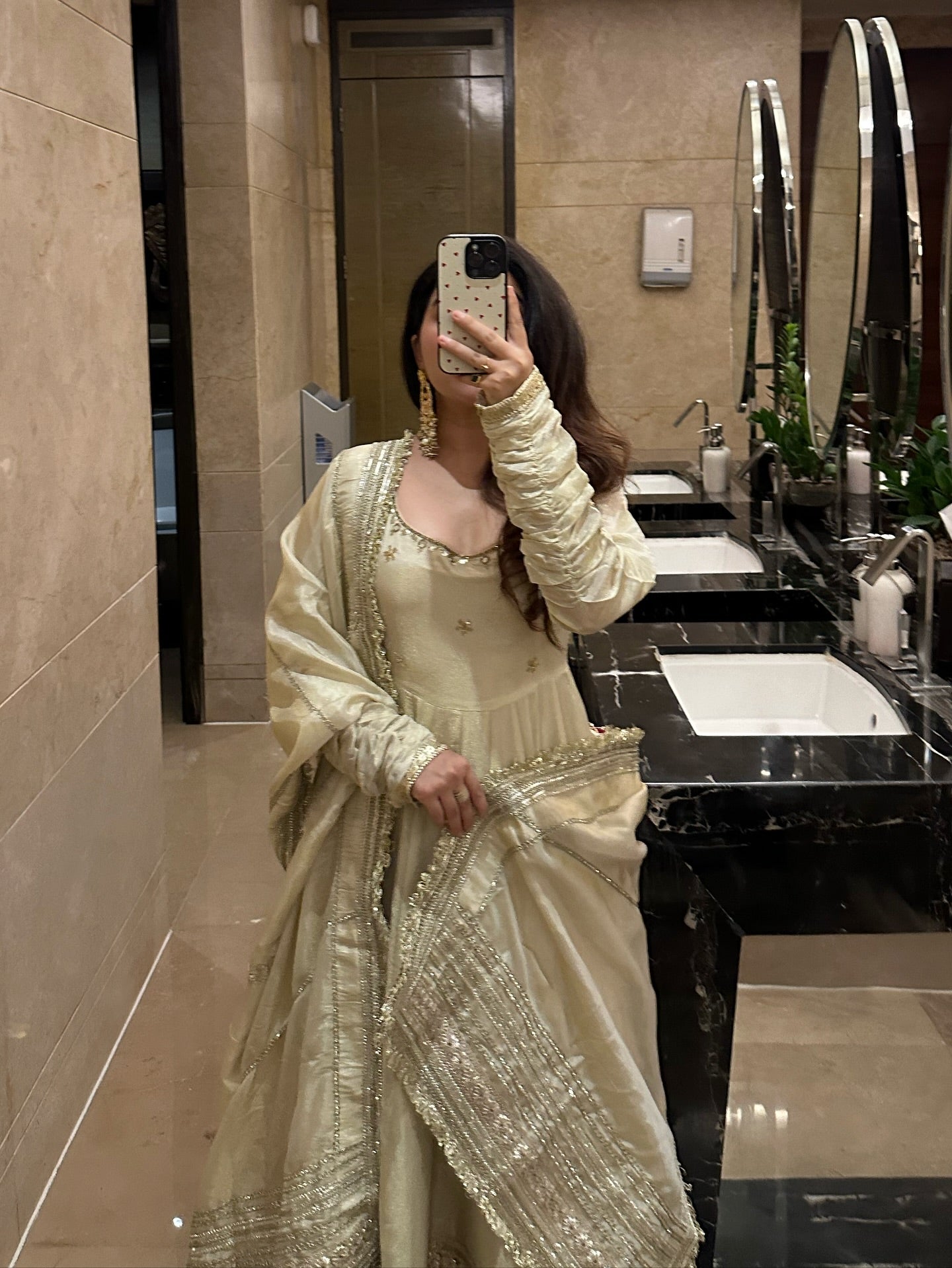 Trendy Beige Dress Festive Anarkali Suit Set For Wedding & Diwali Outfit