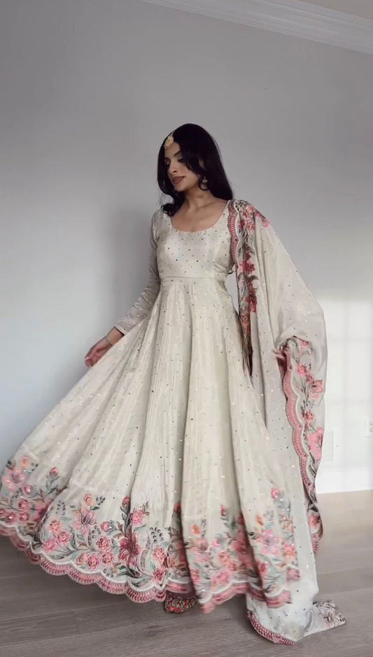 Beautiful Heavy Pure Vichitra Silk Gown