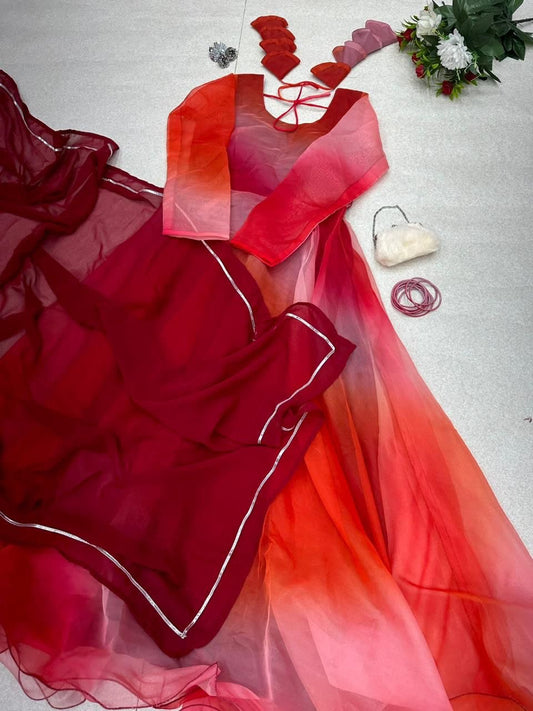 Bewitching Organza Silk Digital Printed Stitched Gown With Dupatta - Ethnicwish