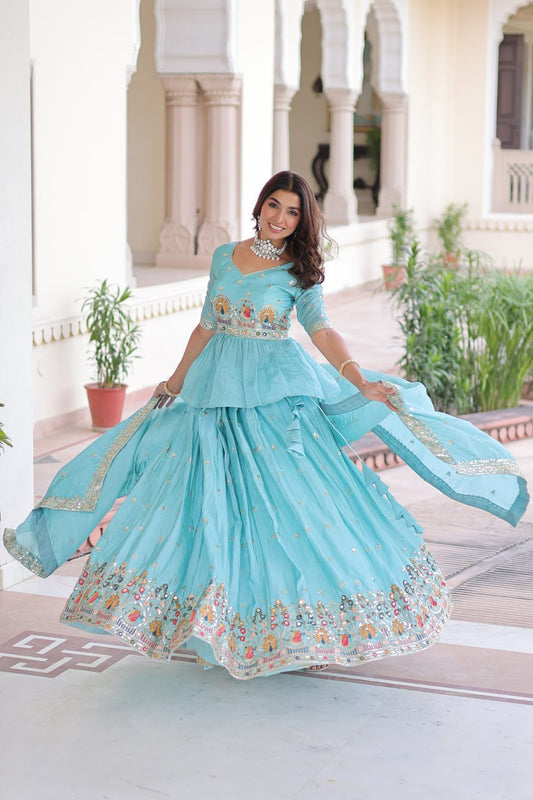 Aqua Gold Luxe Peplum Lehenga Set