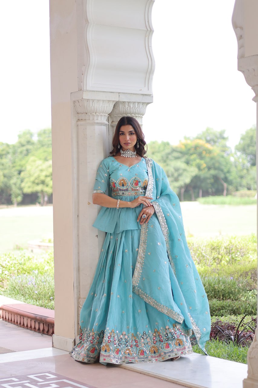 Aqua Gold Luxe Peplum Lehenga Set