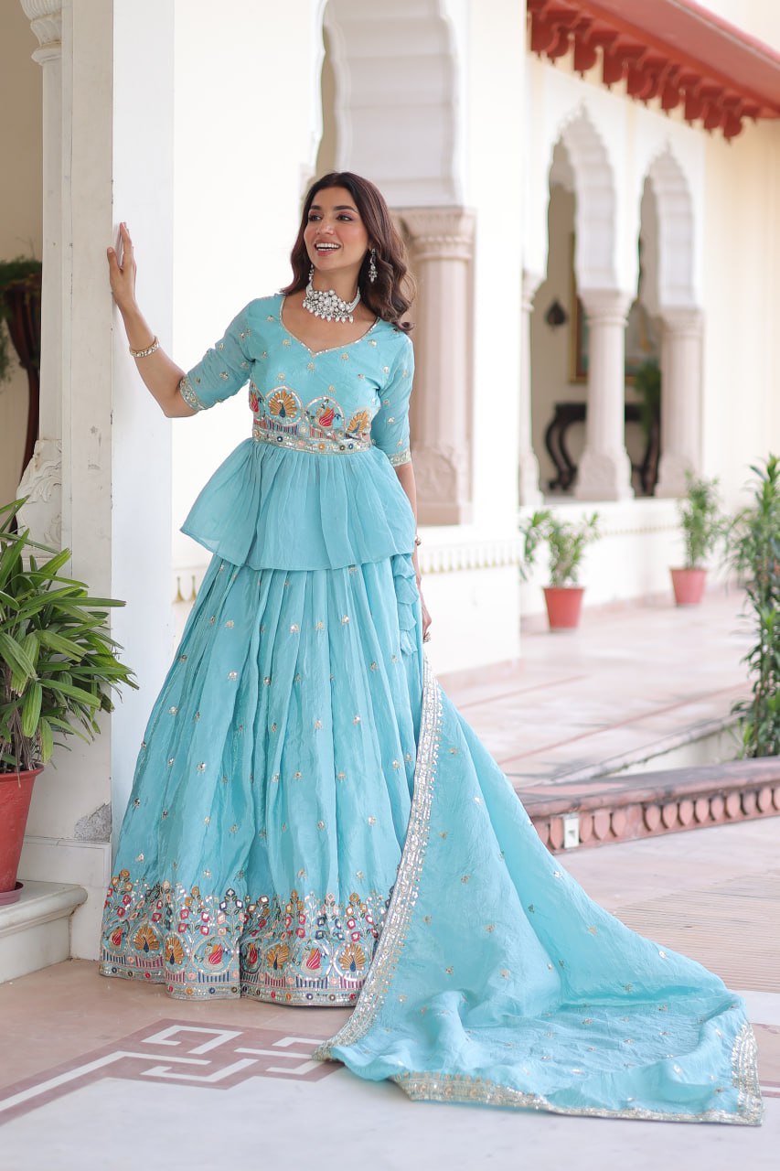 Aqua Gold Luxe Peplum Lehenga Set