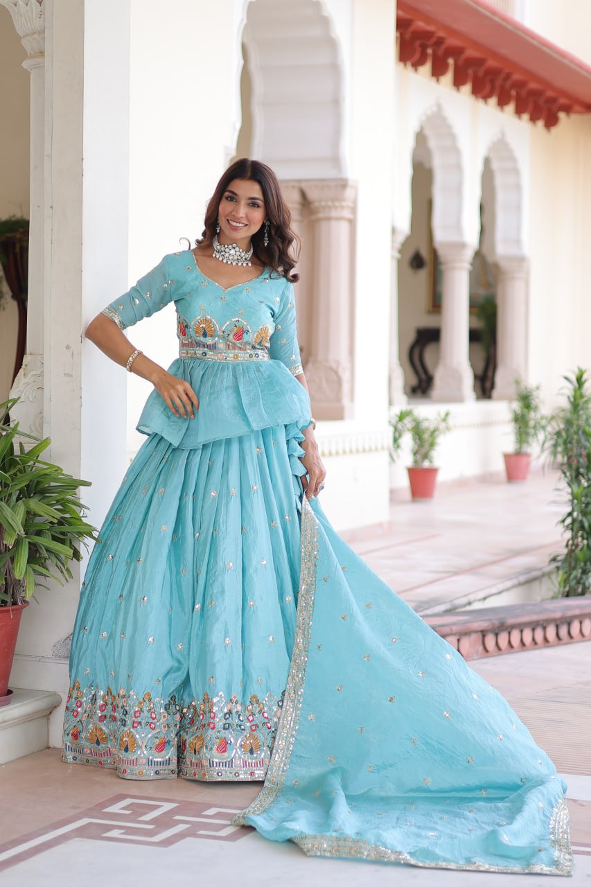 Aqua Gold Luxe Peplum Lehenga Set