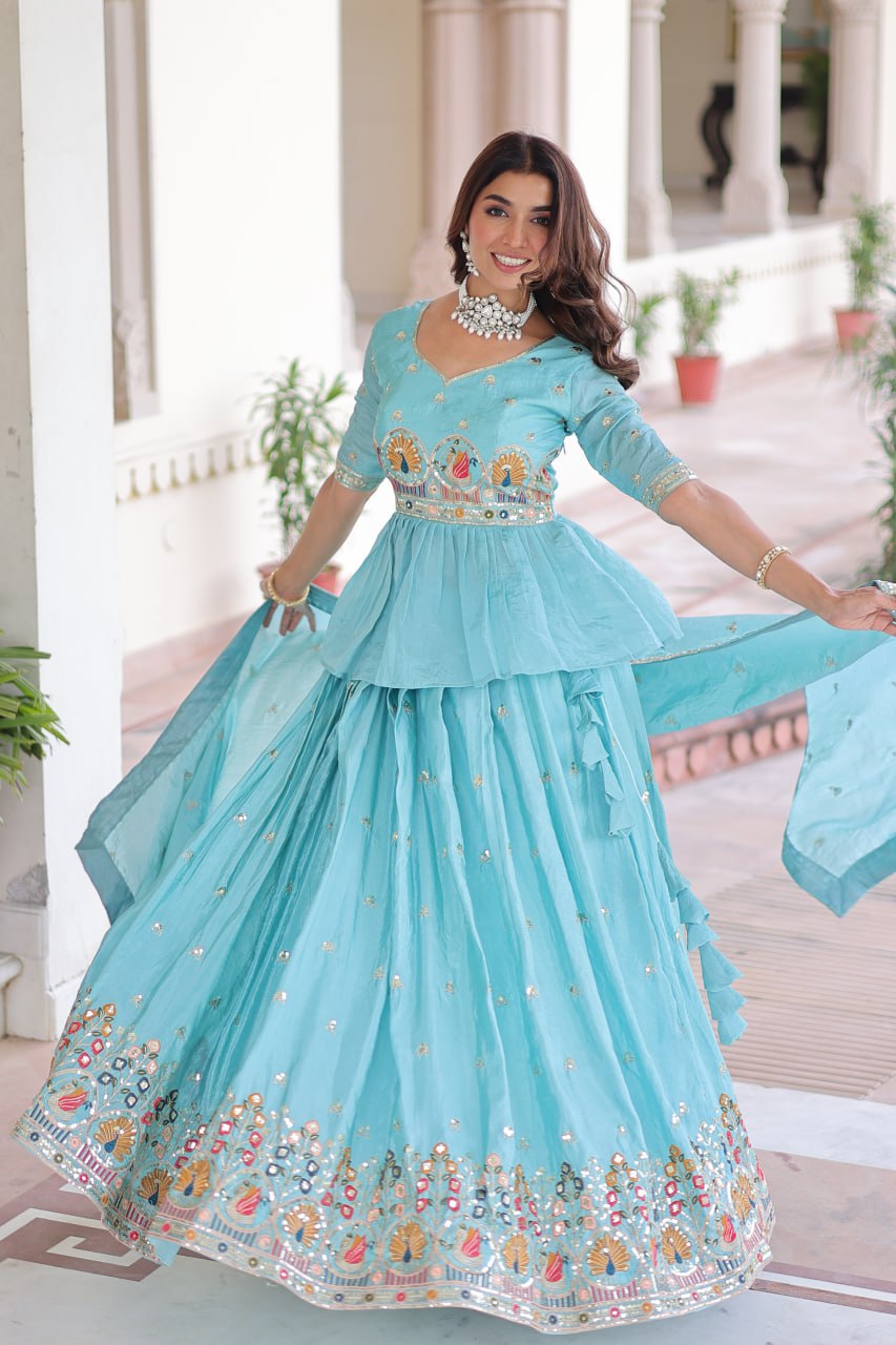 Aqua Gold Luxe Peplum Lehenga Set