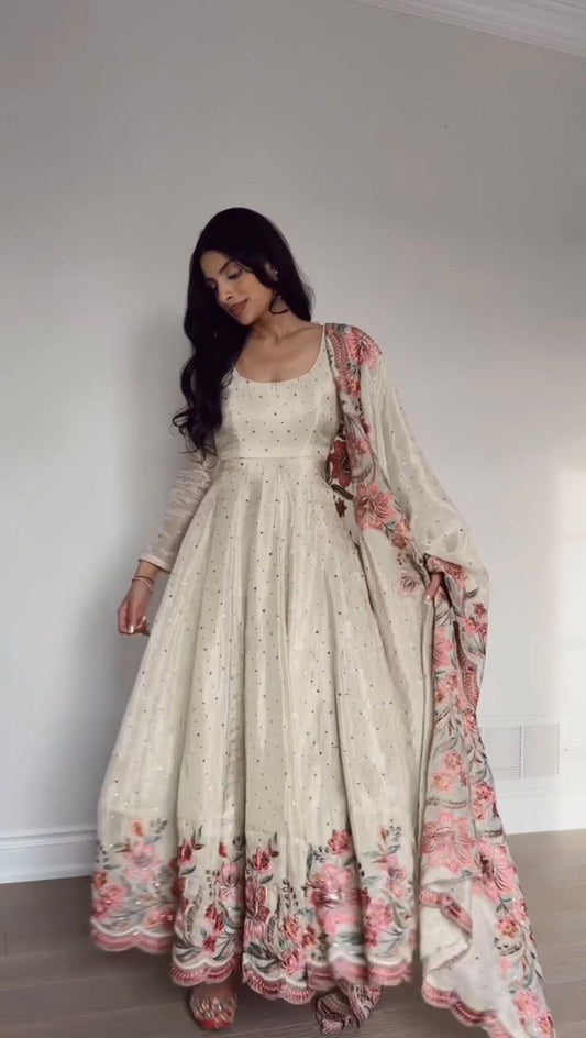 Beautiful Heavy Pure Vichitra Silk Gown