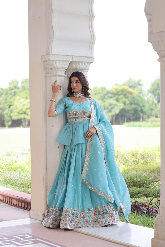 Aqua Gold Luxe Peplum Lehenga Set
