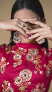 Mustard Yellow Lehenga Choli with Rani Pink Blouse and Embroidered Dupatta