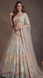 Elegant White Floral Embroidered Lehenga Choli with Dupatta