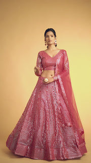 Rani Pink Sequin Embroidered Lehenga Choli with Dupatta